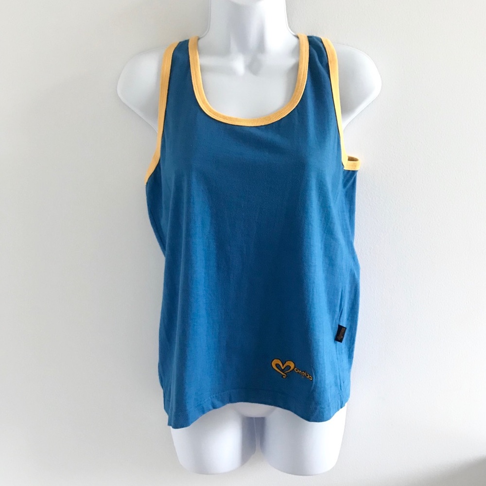 NWOT Mambo Women’s Blue & Yellow 100% Cotton Jersey Summer Festival Tank Top Y2K